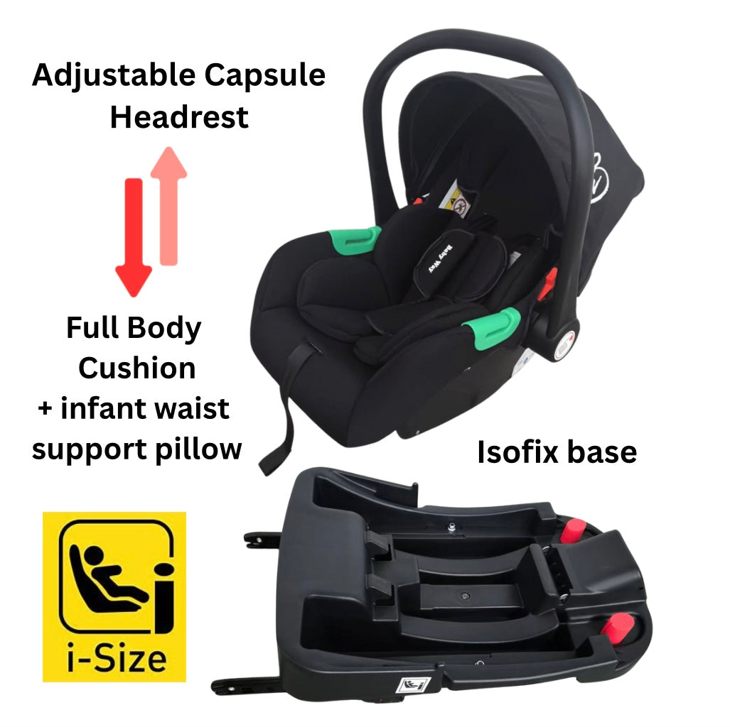Ultra – 3 in 1 Stroller + Bassinet + Capsule Combo with Sunshade Sets and Food Tray - Black