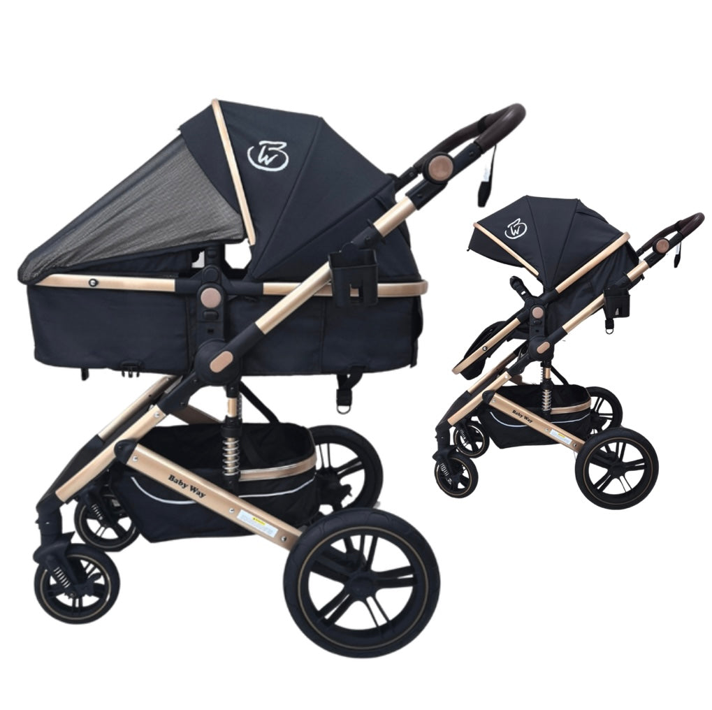 Preorder - Supra 3-in-1 Travel System – Stroller + Bassinet + Capsule Car Seat and Mattress - Black Gold + Colour Options