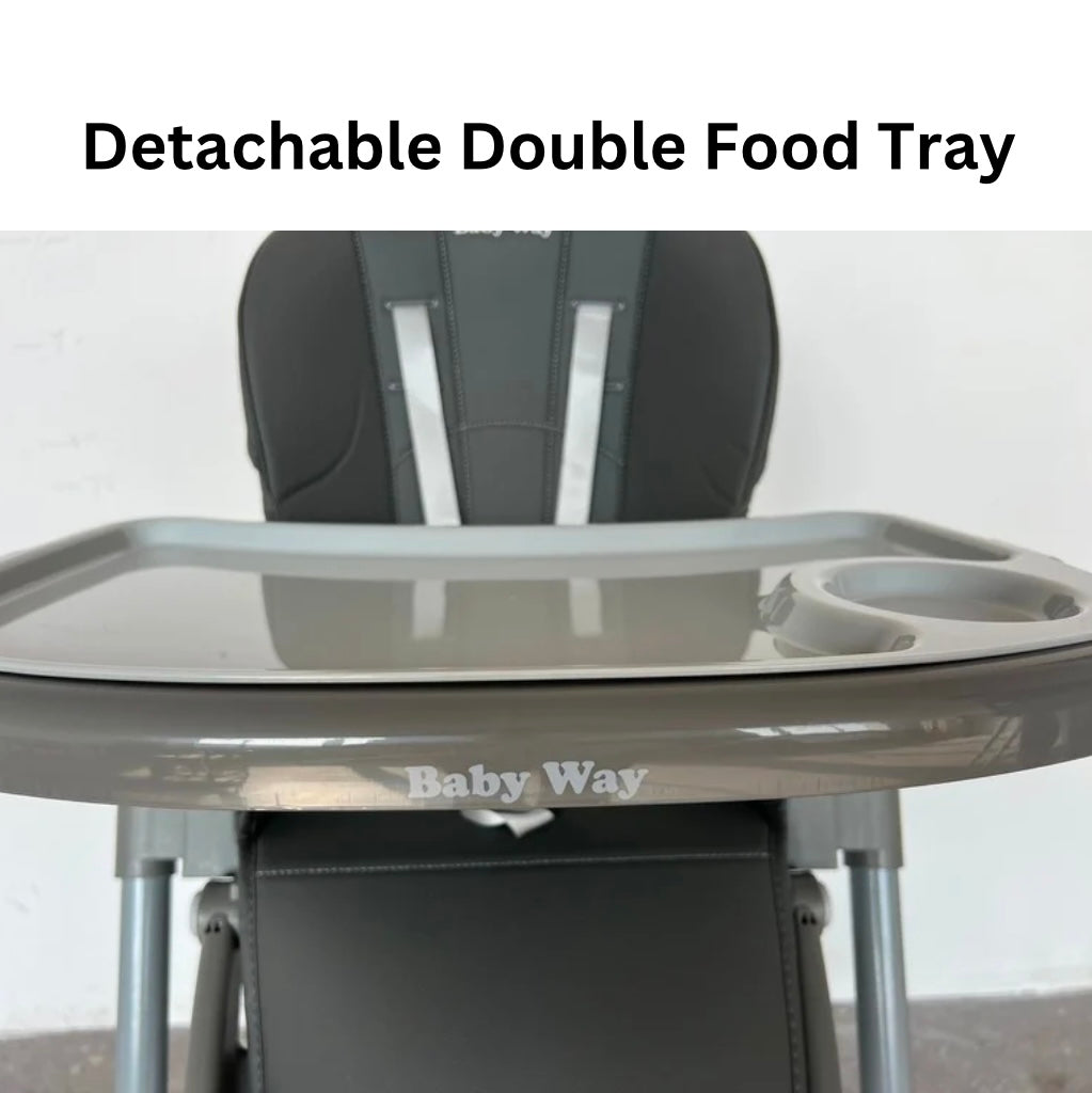 Elevate Adjustable and Folding High Chair with Locking Wheels and Storage Basket - GREY