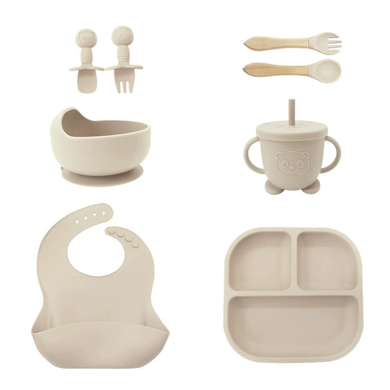 8-Piece Baby Silicone Feeding Set – Warm Sand