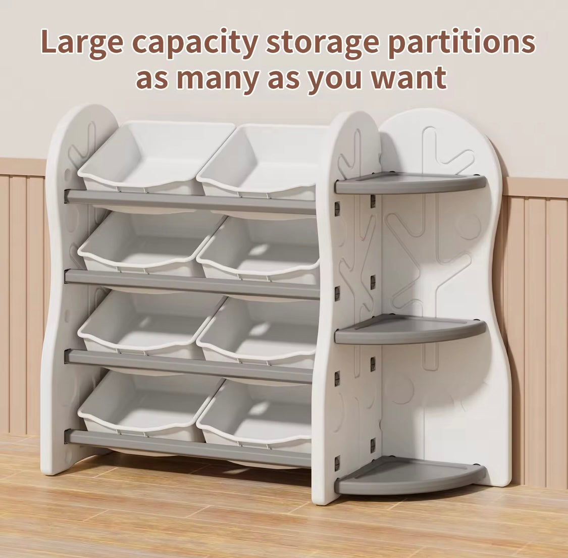 Treehouse Toy & Book Storage Shelf with 8 Bins – White & Grey