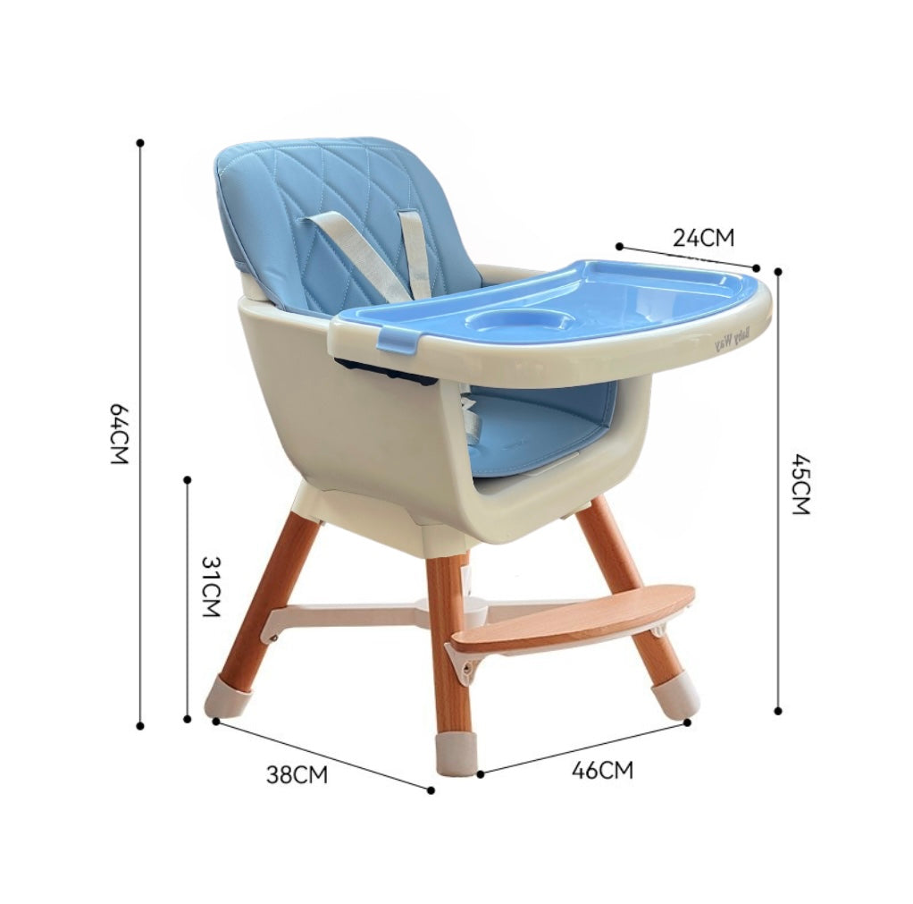 Willow Natural Beech Wood 2 in 1 Children High Chair - BLUE