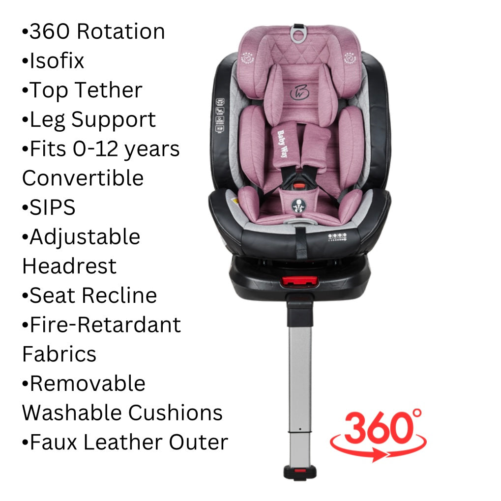Royal 360 Rotating and Convertible Car Seat with ISOFIX and Leg Support - PINK