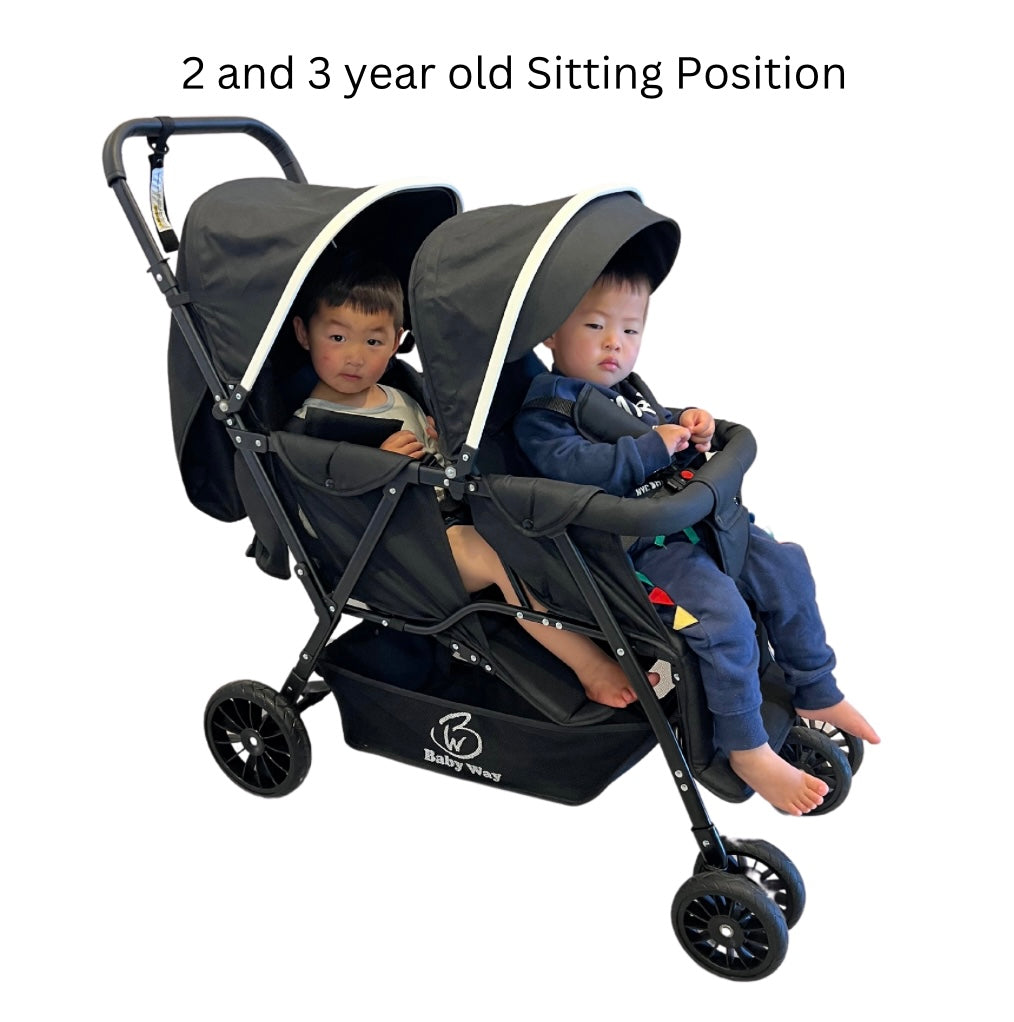 Baby Way Duo Lite - Tandem Double Stroller with Rain Cover