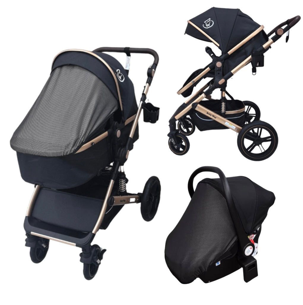 Preorder - Supra 3-in-1 Travel System – Stroller + Bassinet + Capsule Car Seat and Mattress - Black Gold + Colour Options