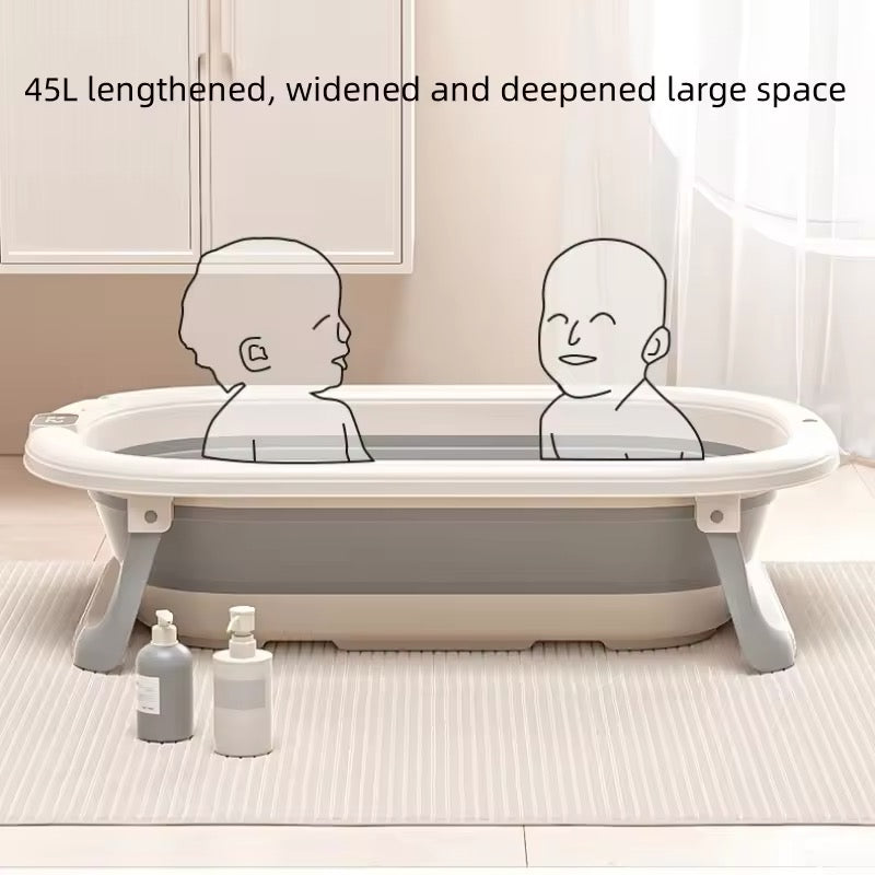 Foldable Baby Bath with Digital Thermometer & Newborn Support Rack - GREY