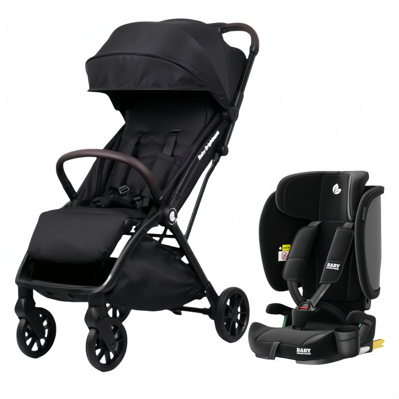 Baby Brightness FlexGo Portable Auto Folding Compact Travel Pram and Portable ISOFIX Travel Booster Car Seat Black
