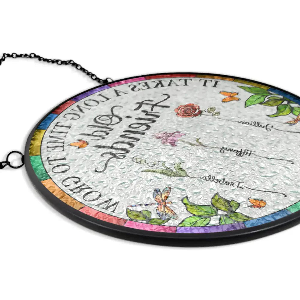 Birth Flower Grow An Old Friend - Personalized Stained Glass Window Hanging Suncatcher