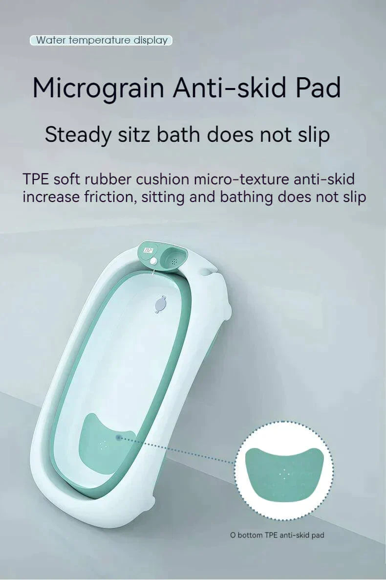 Foldable Baby Bath Tub & Soft Drying Bath Seat -Grey