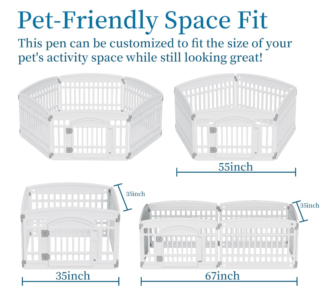 2 in 1 Pet House and Adjustable Play Pen – 6 Panels with Lockable Door & Roof