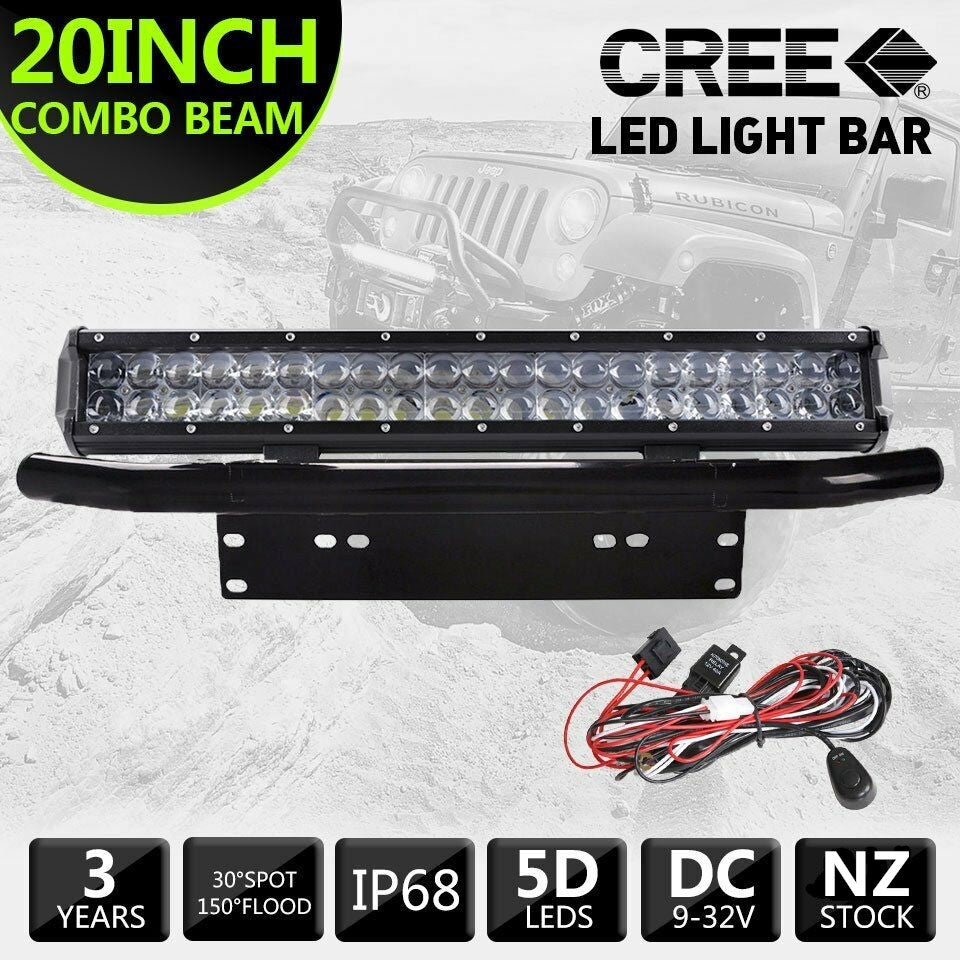 10D 20inch 126W CREE LED Light Bar Spot Flood Combo + 23inch Black Number Plate - salelink.co.nz