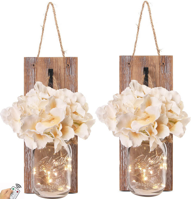 Mason Jar Hydrangea Flower Wall Lights Decor String Lights
