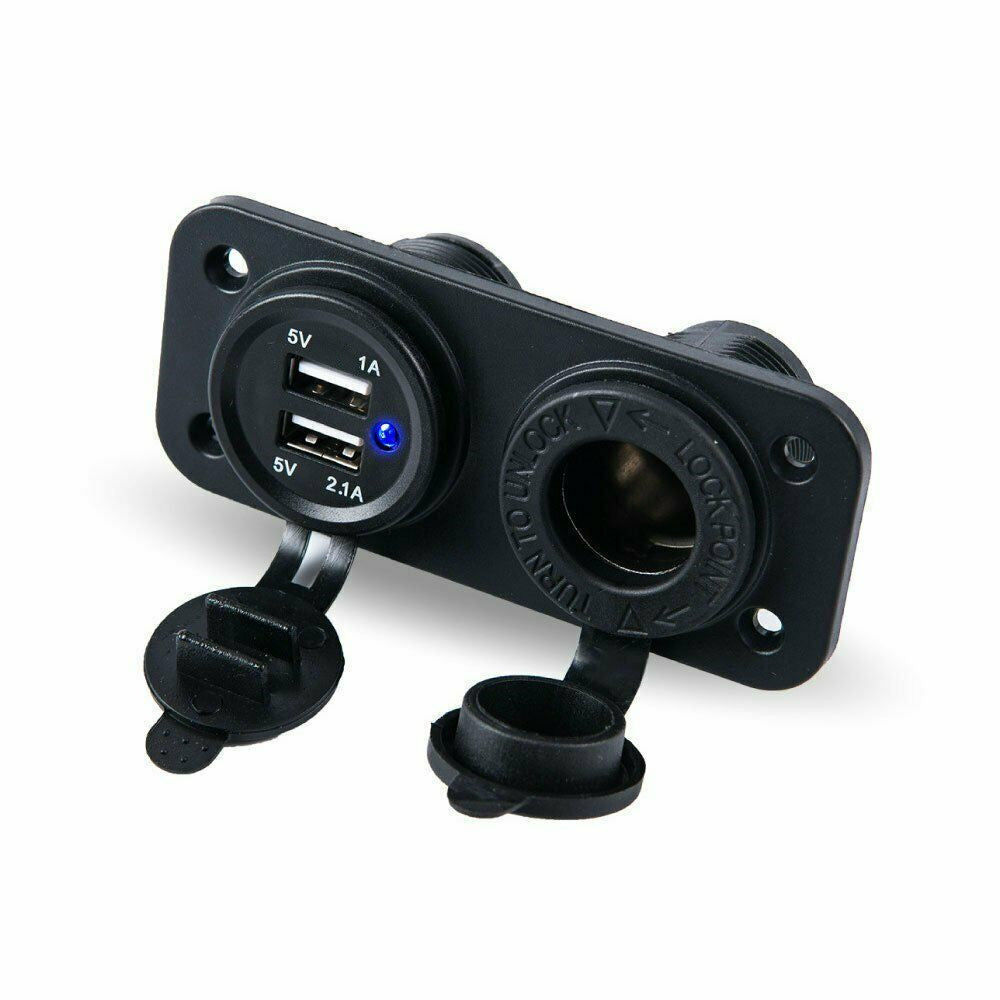12V Car Cigarette Lighter Socket 2.1A Dual USB Charger Power Outlet