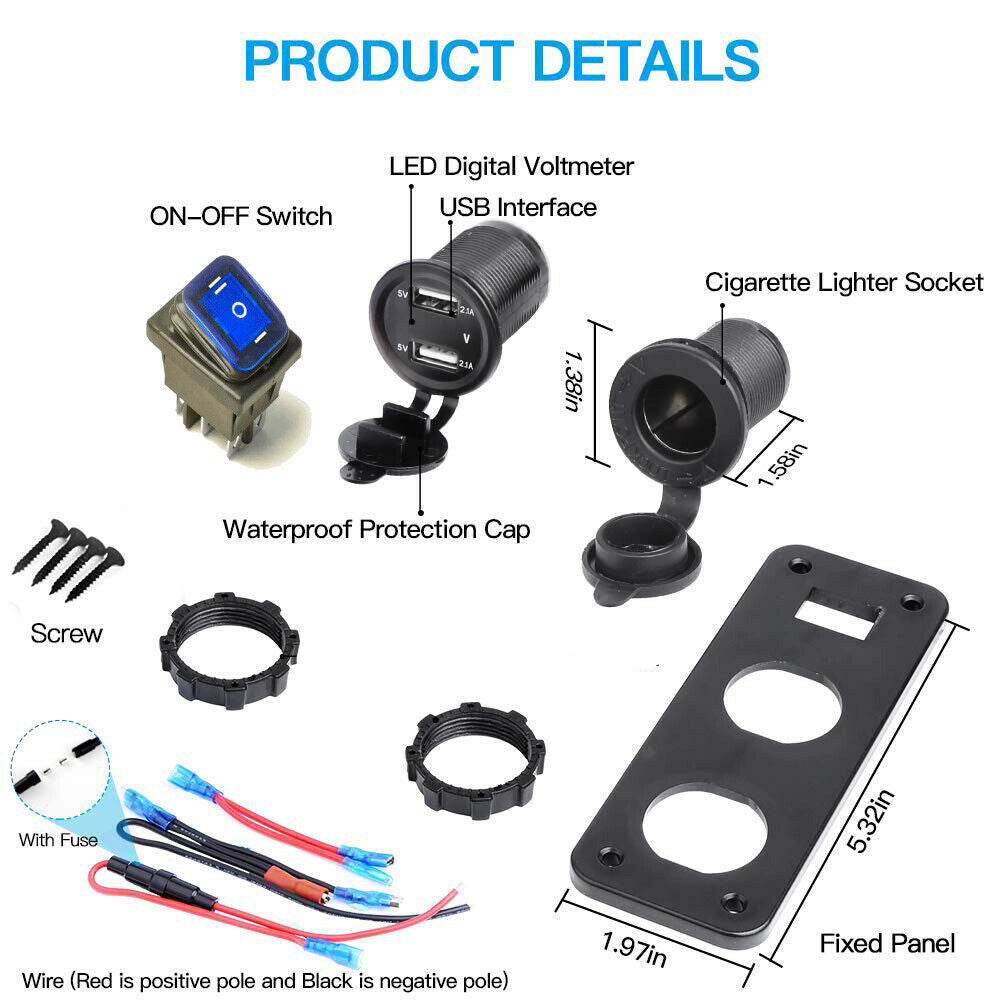 Toggle Switch Four Functions Panel for Car RV Truck Vehicles Blue