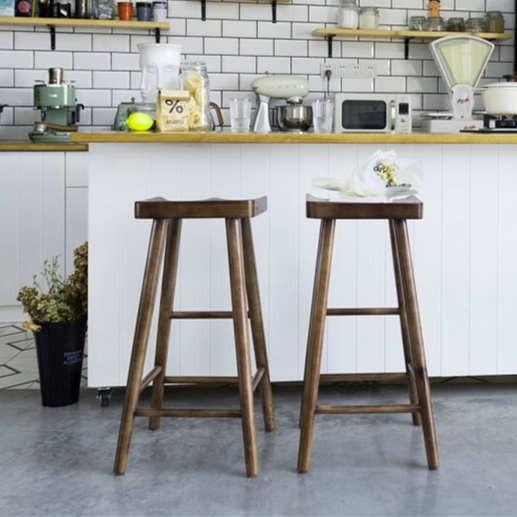 1 x Retro Wood Bar Stool Vintage Industrial Dining Chair Solid Wood Timber 75cm