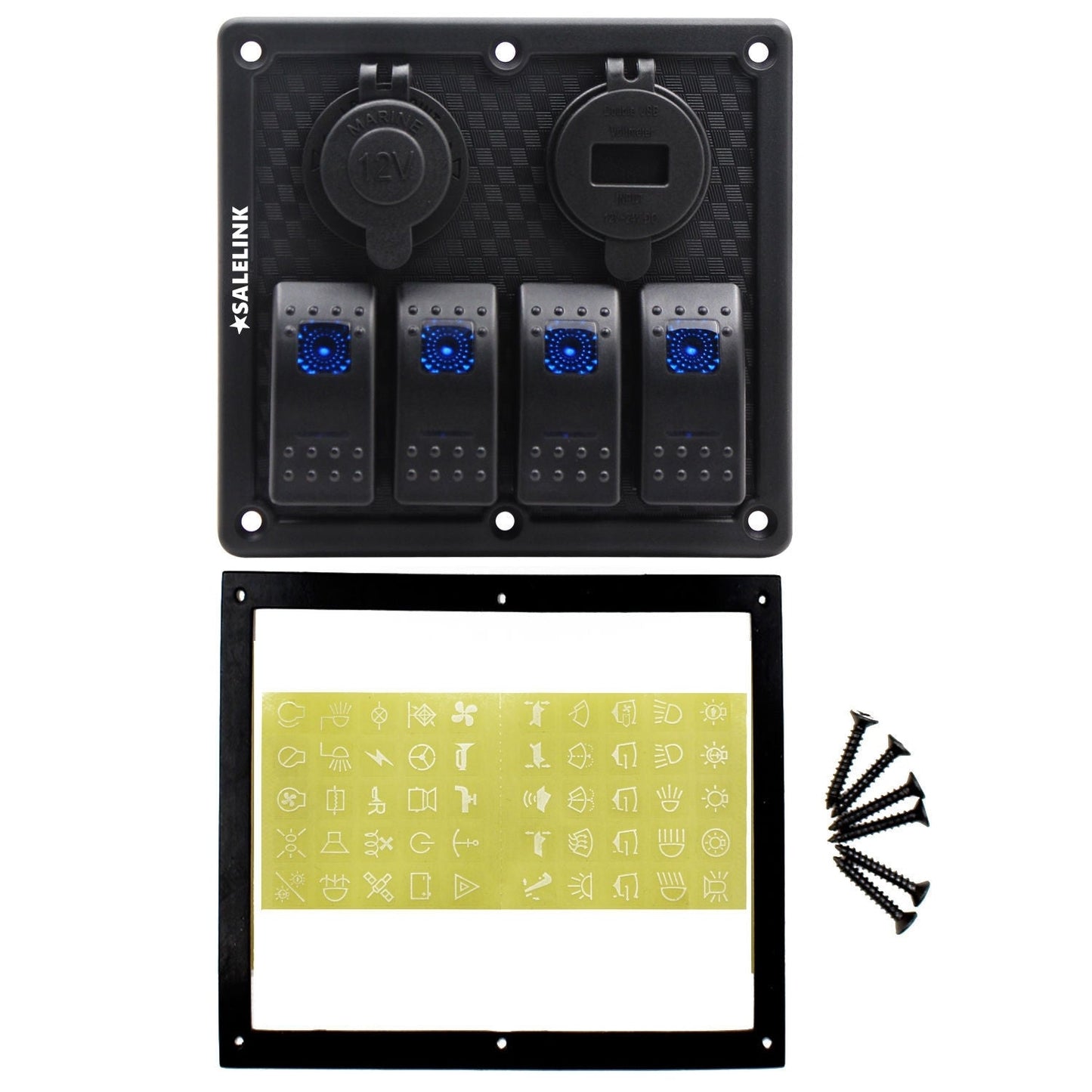 4 Gang LED Rocker Switch Panel Circuit Breakers Charger Car 12V 24V