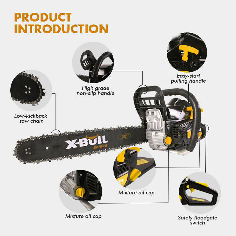 X-BULL 62cc Petrol Chainsaw 20"Bar E-Start Pruning Red Chain Saw 2 Stroke