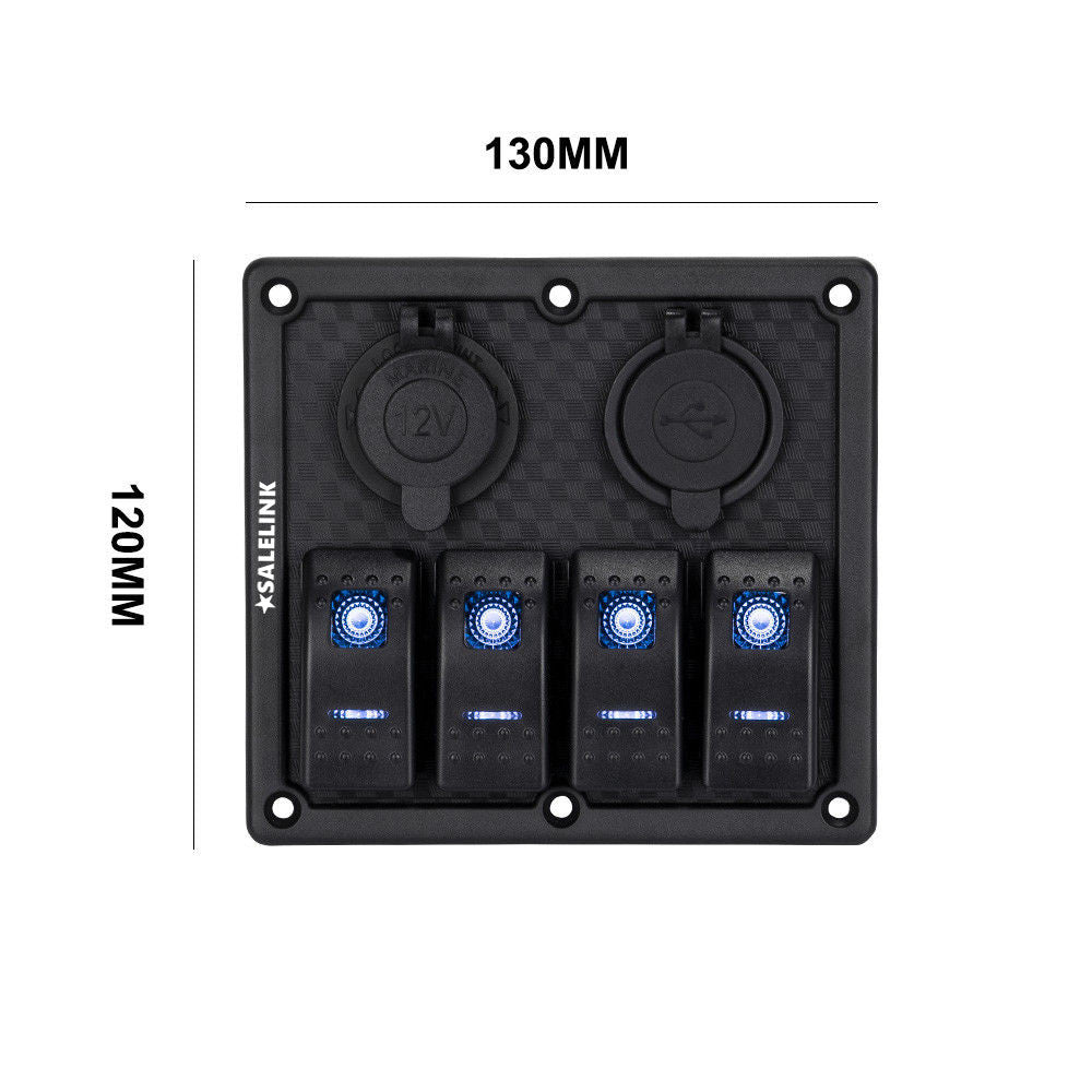 4 Gang LED Rocker Switch Panel Circuit Breakers Charger Car 12V 24V