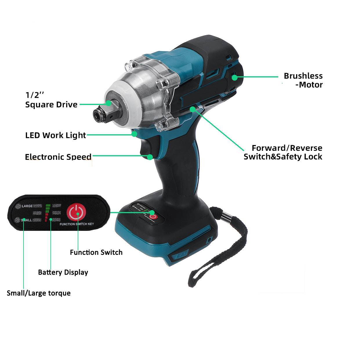 (No Battery)Cordless Electric Impact Wrench fits Makita 18V Battery