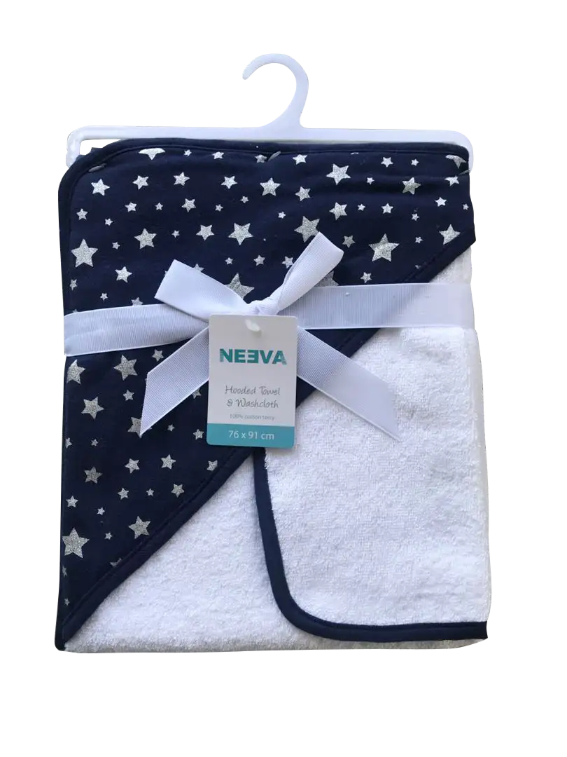 Neeva Hooded Towel with Washcloth STARS - Babyonline