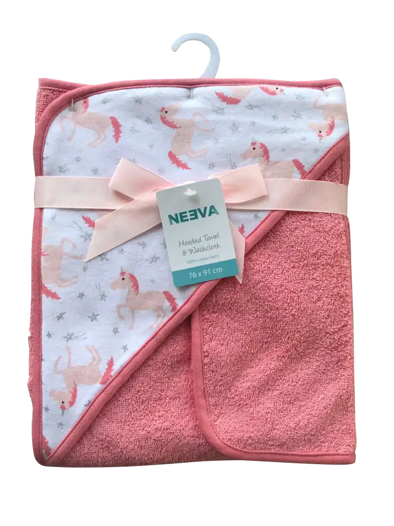 Neeva Hooded Towel with Washcloth UNICORNS - Babyonline