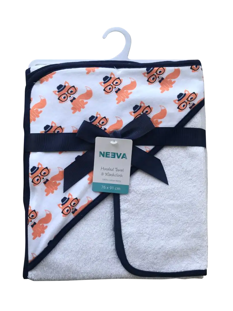Neeva Hooded Towel with Washcloth FOX - Babyonline