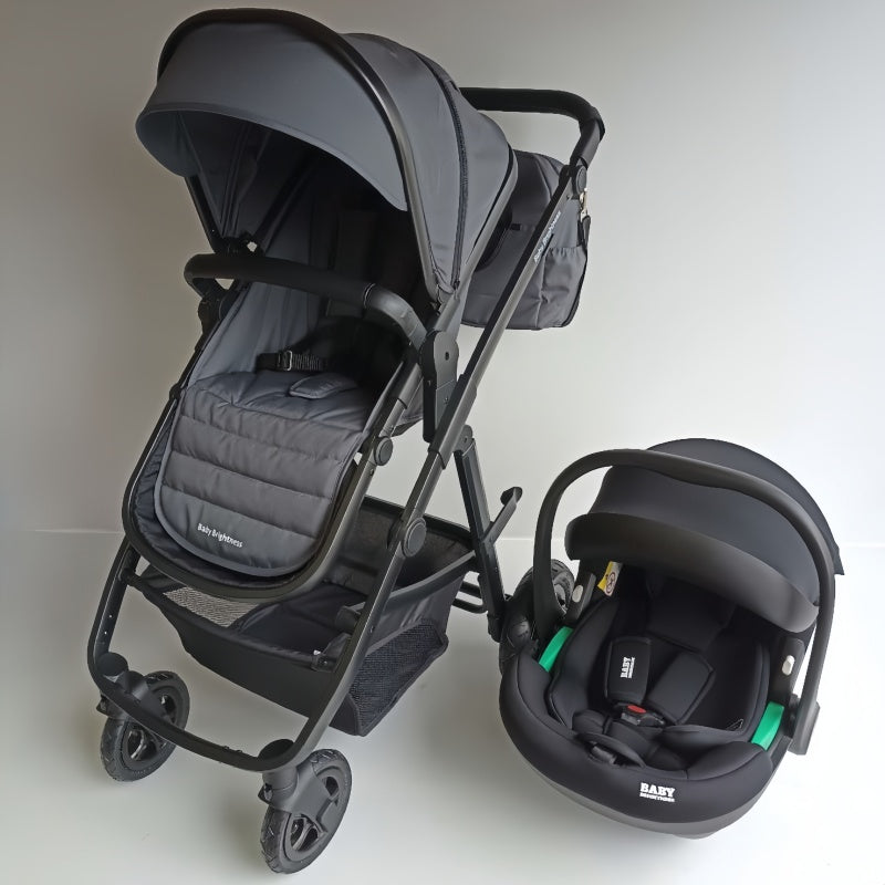 Baby Brightness Palms 2+ dark grey baby stroller with baby capsule