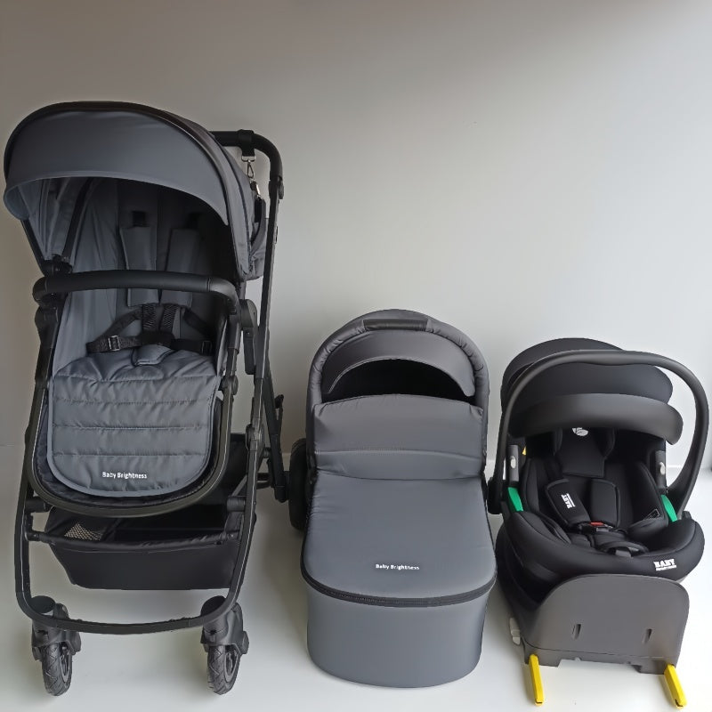 Baby Brightness Palms 2+ baby stroller with carrycot, capsule and ISOFIX base dark grey