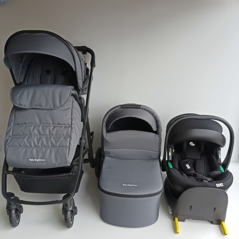 Baby Brightness Palms 2+ baby stroller with carrycot, capsule and ISOFIX base dark grey