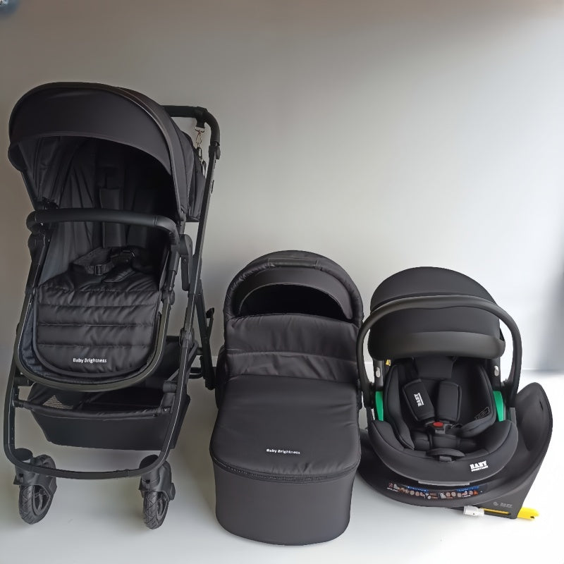 Baby Brightness Palms 2+ baby stroller with carrycot, capsule and Rotation ISOFIX base Black