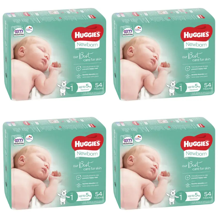 Huggies Newborn VALUE BOX (Up To 5kg) UNISEX 216 Nappies - Babyonline