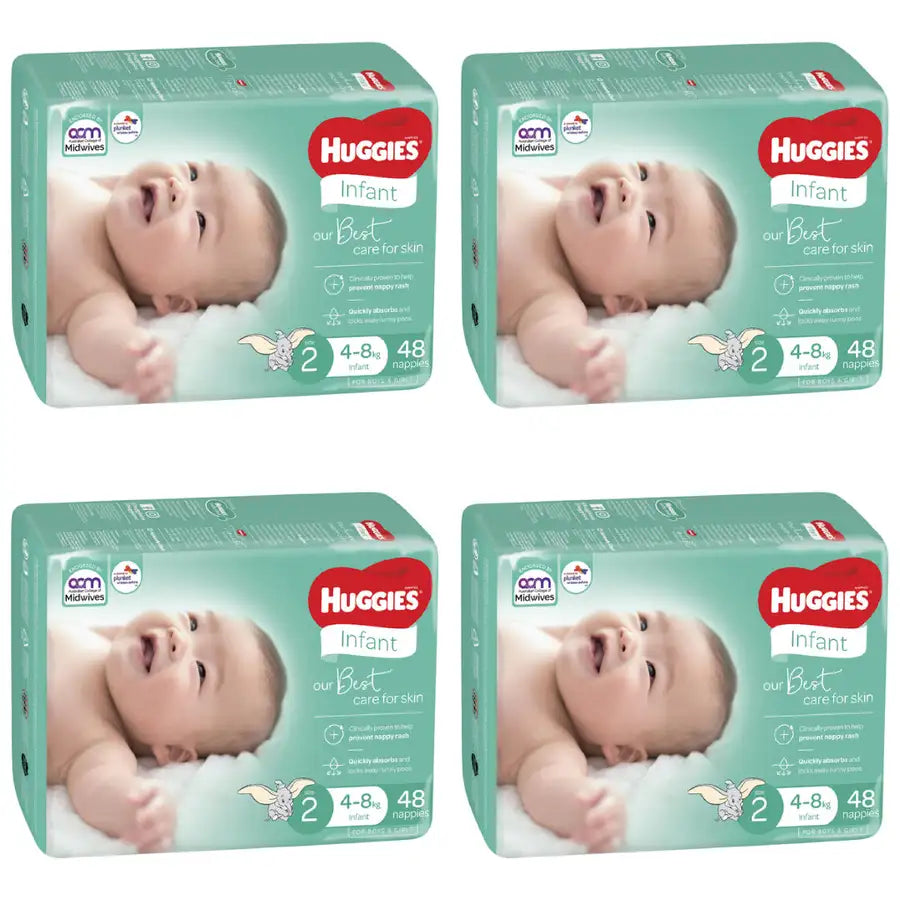 Huggies Infant VALUE BOX Size 2 (4-8 kg) UNISEX 192 Nappies - Babyonline