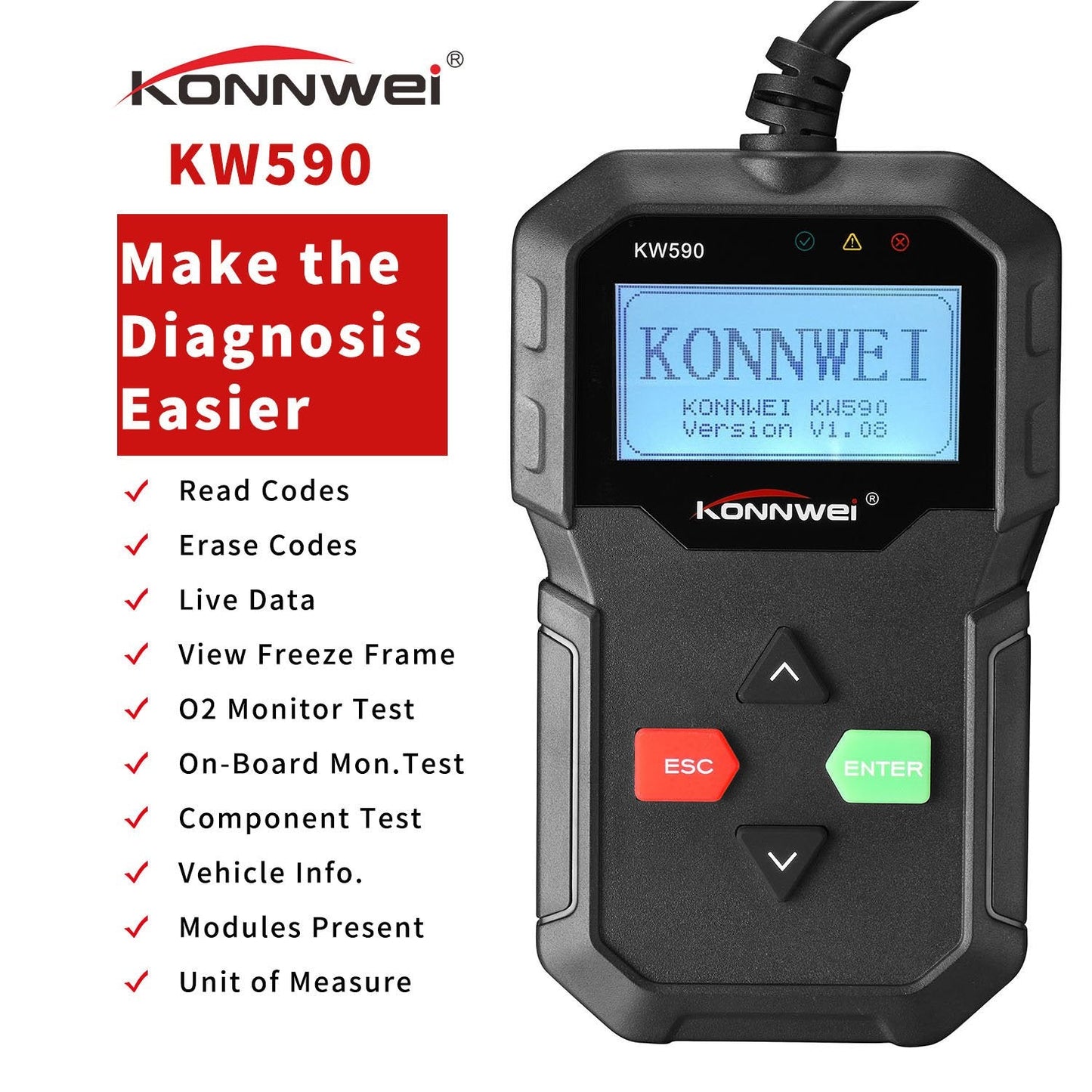 KONNWEI KW590 OBDII Diagnostic Scanner Vehicle Engine Diagnosis Code Reader