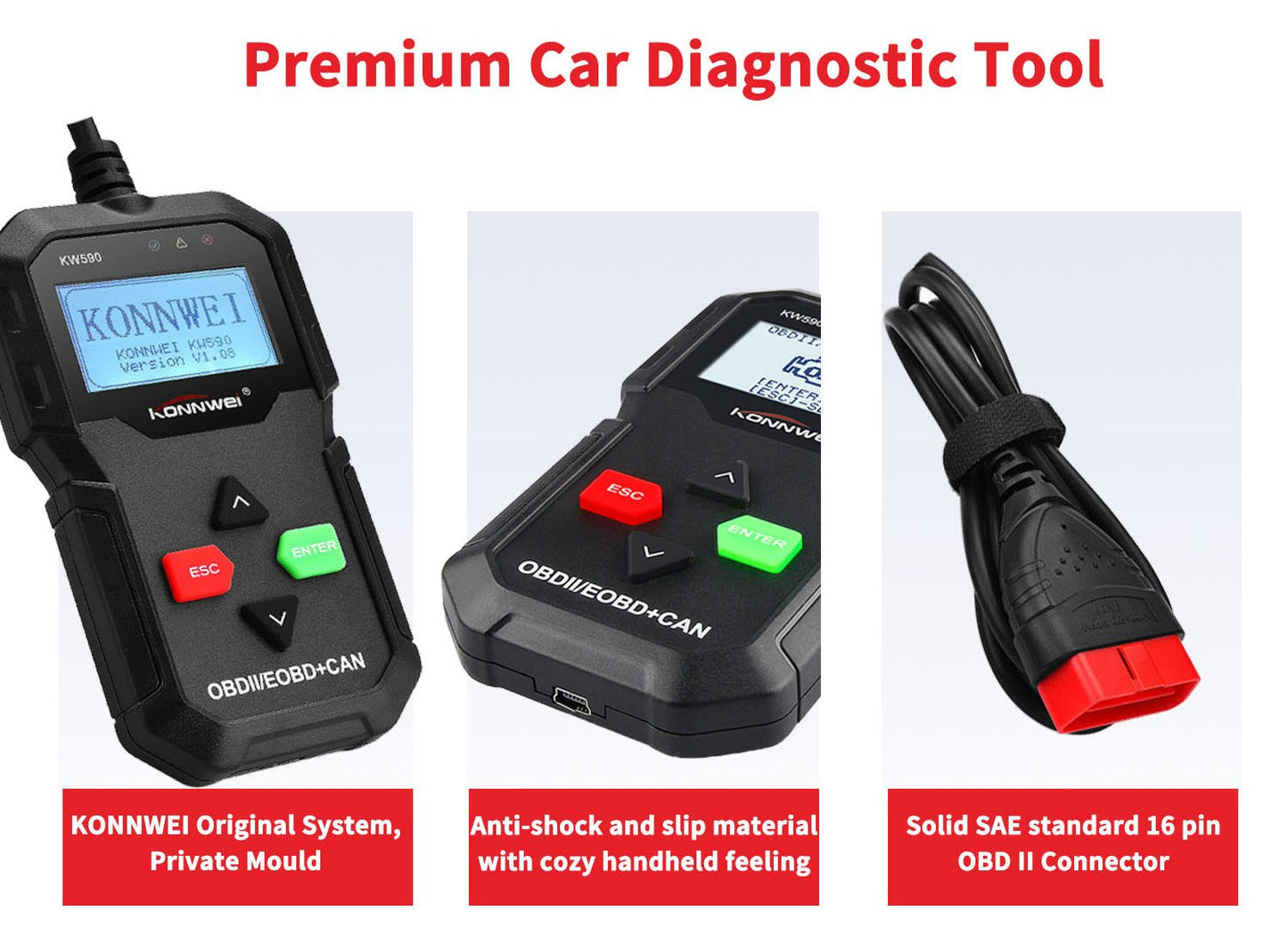 KONNWEI KW590 OBDII Diagnostic Scanner Vehicle Engine Diagnosis Code Reader