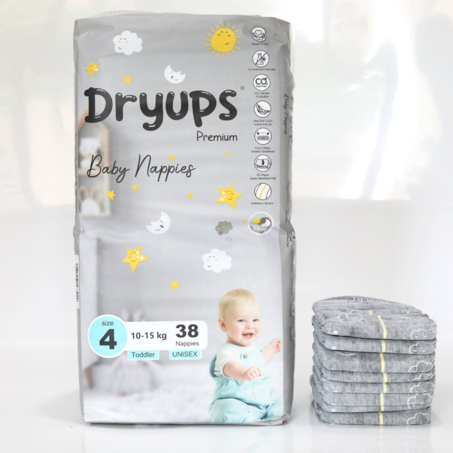 Dryups Premium Nappies Unisex Size 4 Toddler (10-15kg)