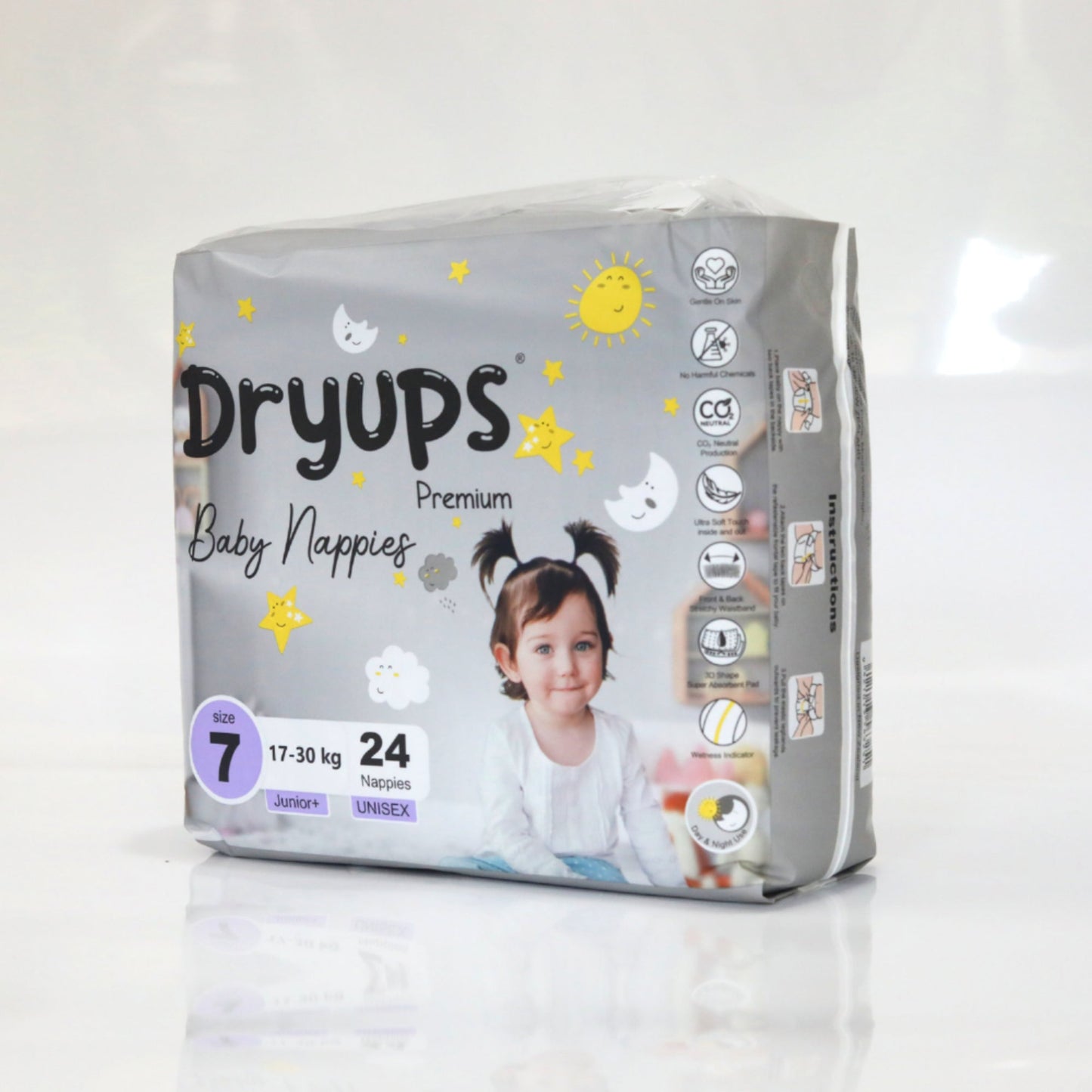Dryups Premium Nappies Unisex Size 7 Junior+ (17-30kg)