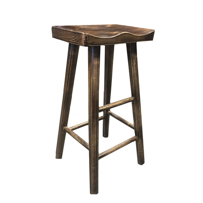 1 x Retro Wood Bar Stool Vintage Industrial Dining Chair Solid Wood Timber 75cm