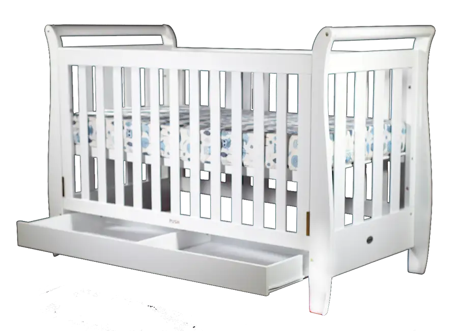 Kapai NOVA Wooden Drop Side Cot with Drawer - WHITE