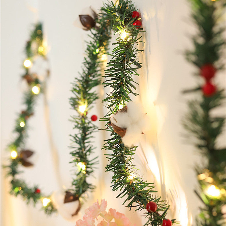 5M Artificial Christmas Wreath Green String Lights Cotton Pine Cones