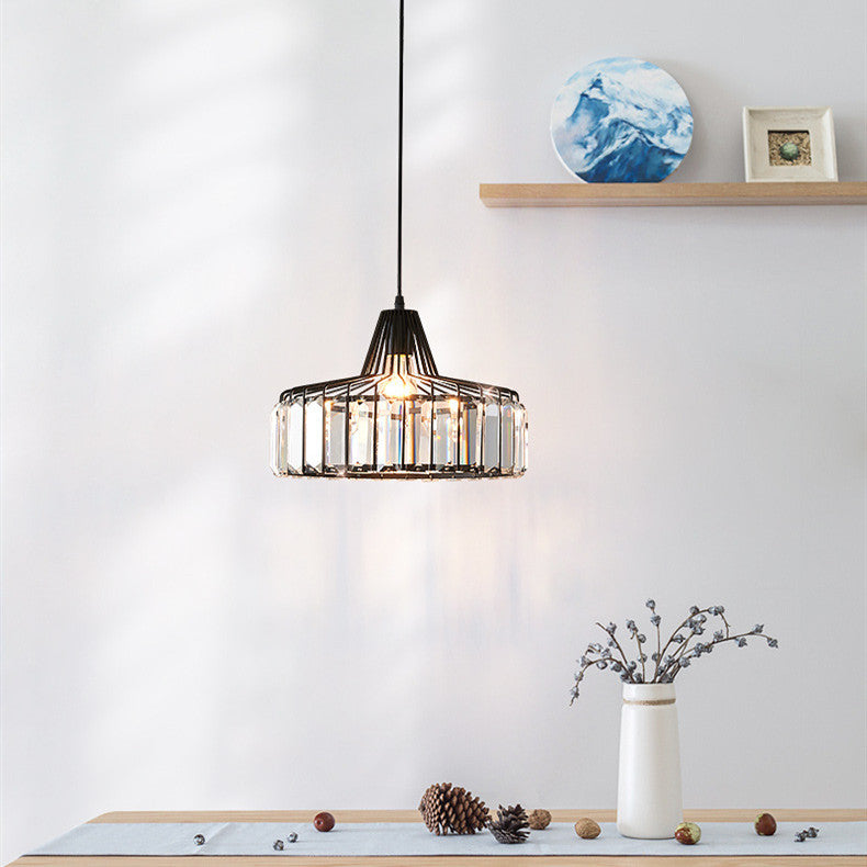 Black Cage Lampshade Glass Hanging Lamp Pendant Light