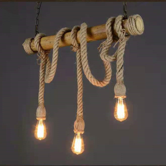 Bamboo Rope Hanging Pendant Light 3 Heads