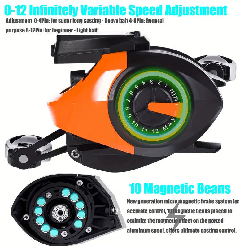 Baitcasting Fishing Reel With Electronic Led Screen 7.2:1 10kg Max Drag