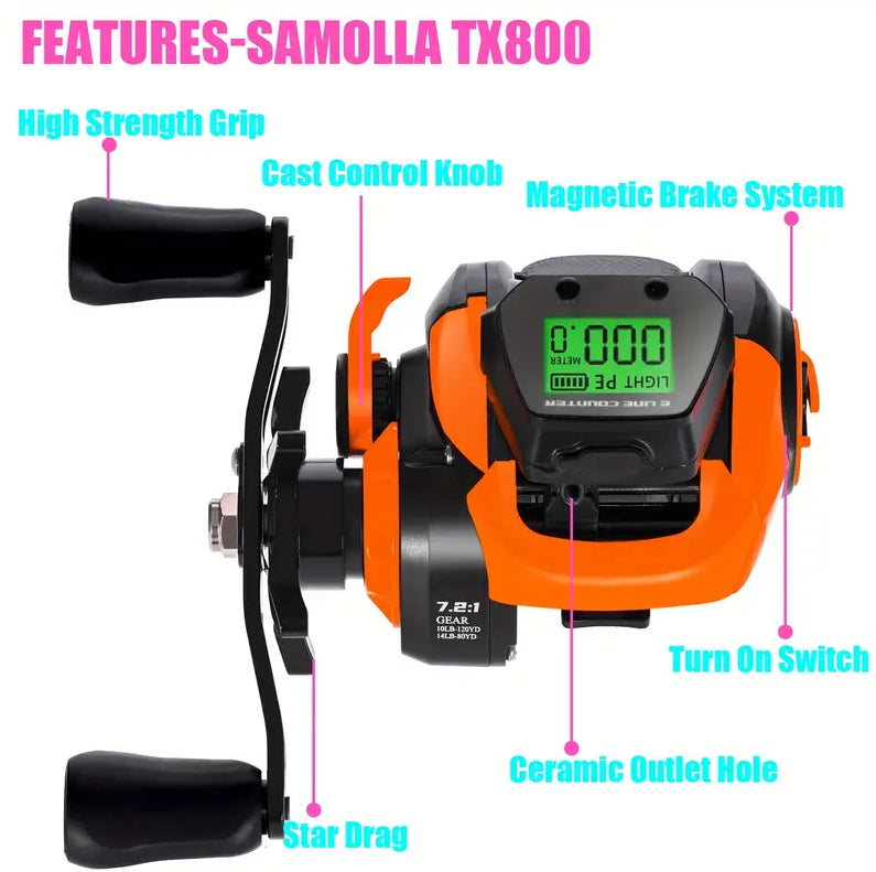Baitcasting Fishing Reel With Electronic Led Screen 7.2:1 10kg Max Drag
