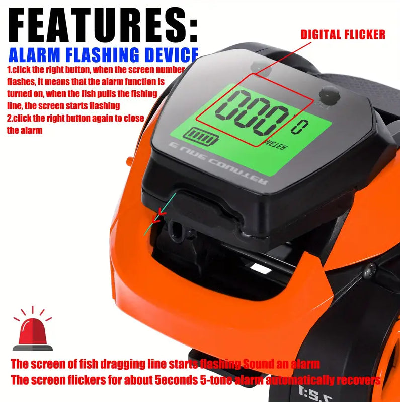 Baitcasting Fishing Reel With Electronic Led Screen 7.2:1 10kg Max Drag