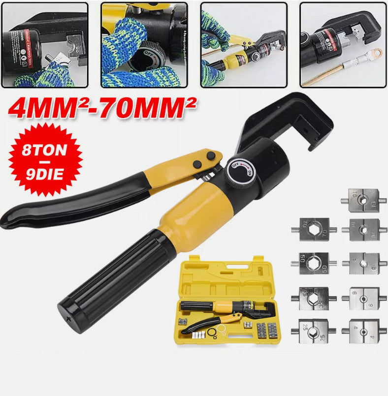 Hydraulic Crimping Tool 8 Ton Wire Force Terminal Crimper Cable 9 Dies 4-70mm