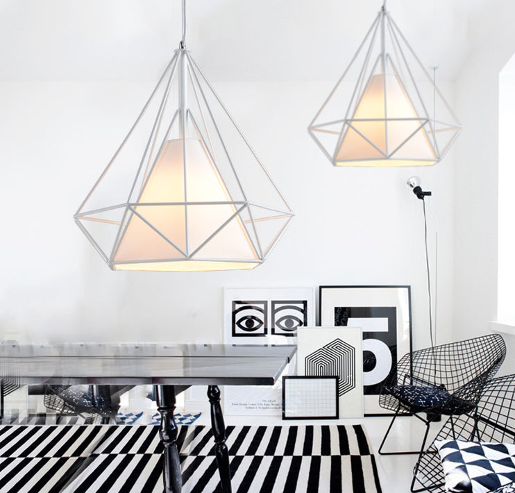 WHITE 28x28CM Diamond Shape Pendant Light Hanging Lamp