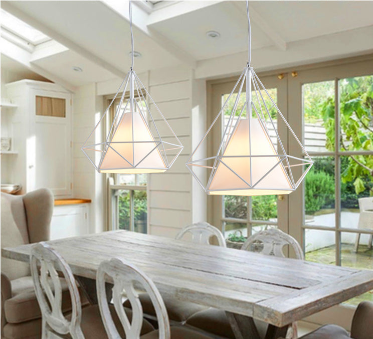 38CM Pendant Hanging Light Lampshade Metal Diamond White - salelink.co.nz