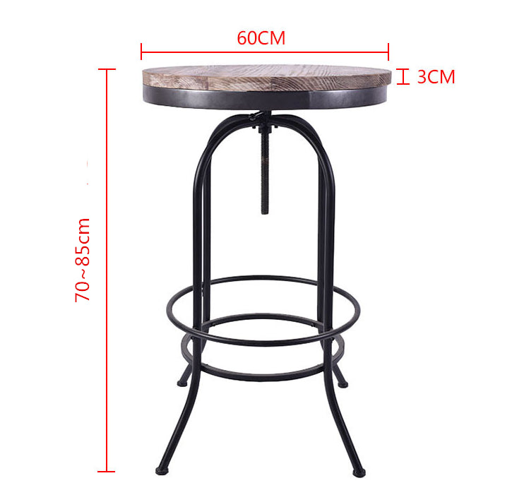Vintage Industrial Bar Table Round Adjustable Retro Solid Wood Metal Legs