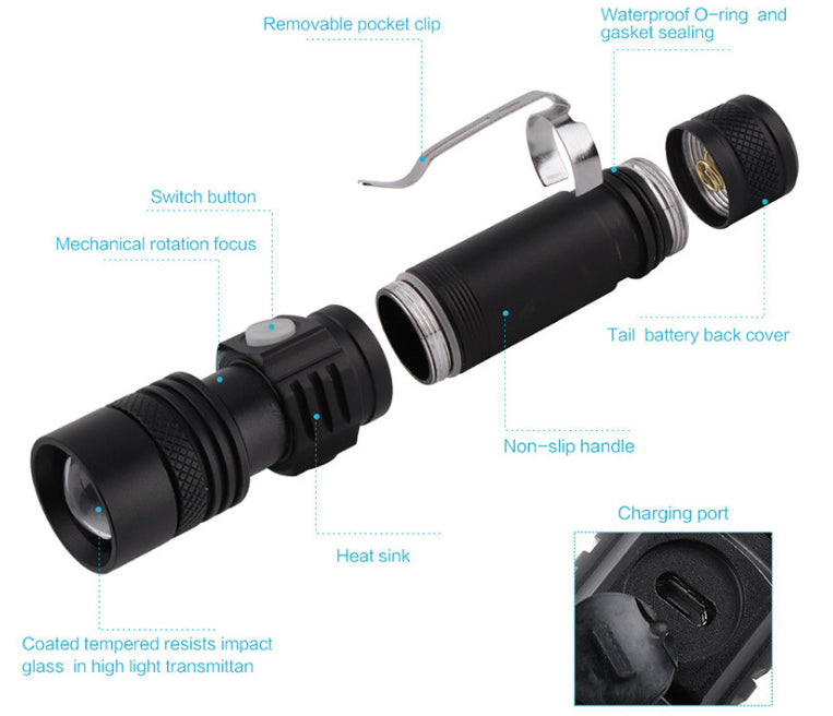 2000LM Super Bright Led flashlight USB linternal led torch T6 - salelink.co.nz