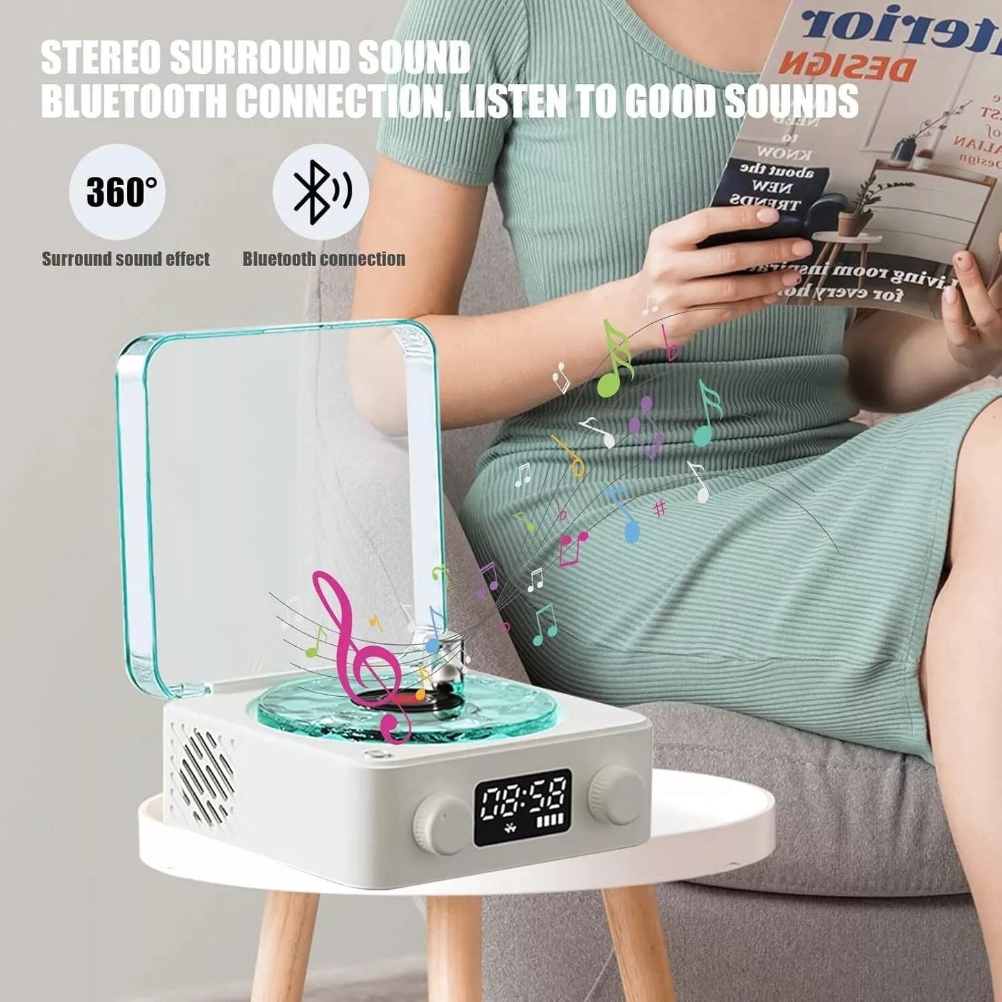 Vintage Record Player with Wireless Speaker